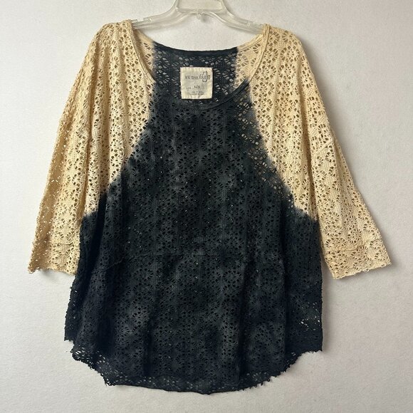 We The Free People Womens L Lace Top Crochet Distressed Tie Dye Raglan Boho - Picture 1 of 4